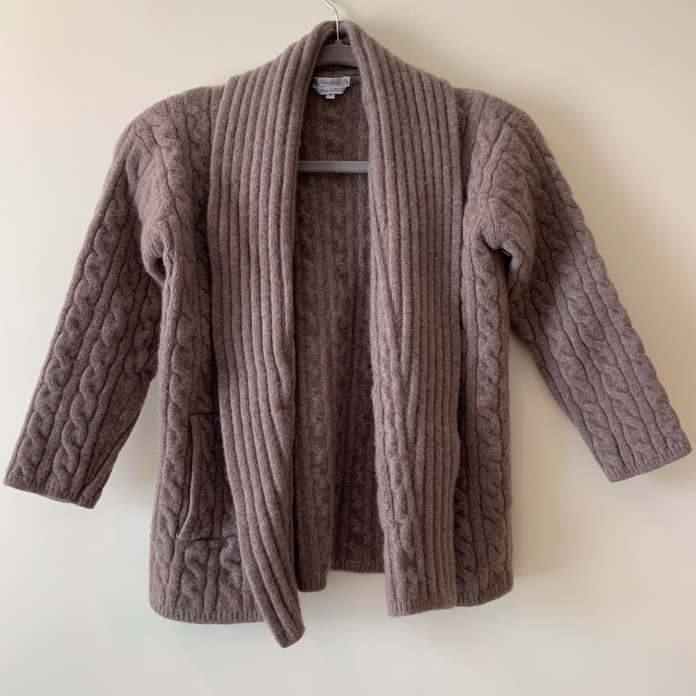 MaxMara Cashmere Cable Knit Tan Cardigan size M